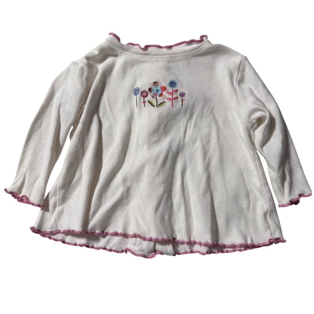 Vintage Y2K Gymboree Embroidered Floral Ruffle Long Sleeve Girl Shirt 6-12 month
